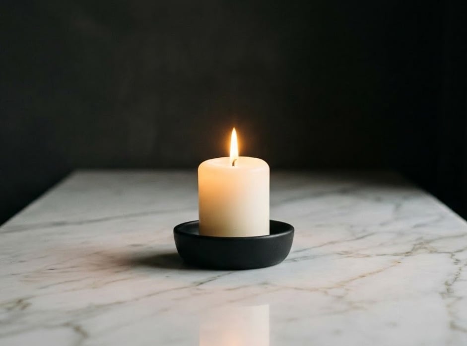 Single candle on marble surface, funeral homes in Zeeland, MI