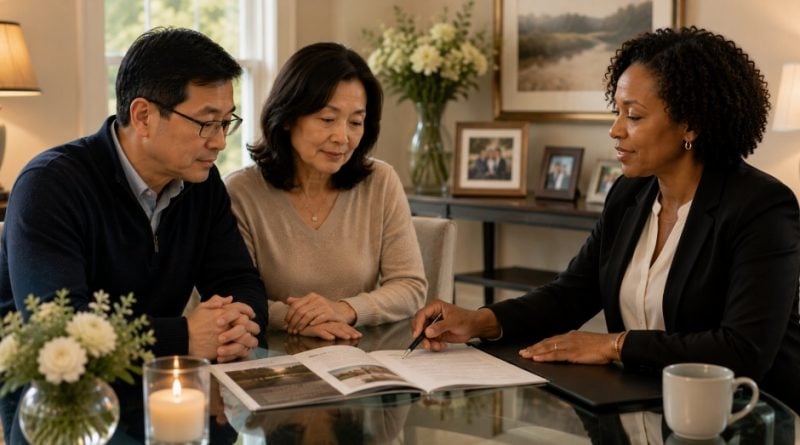 Family meeting with a funeral professional about cremation services in Hamilton, MI
